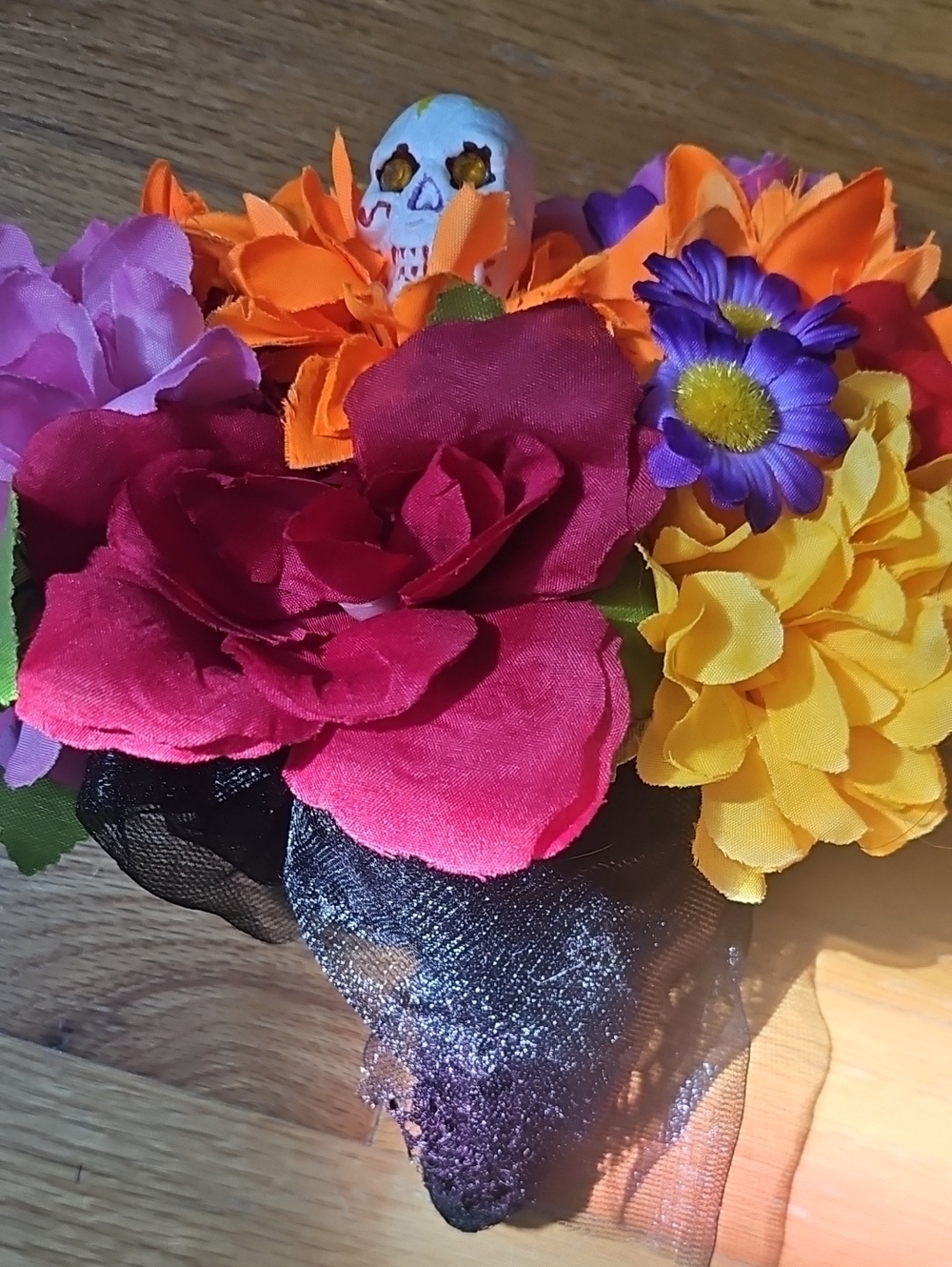 Halloween Day Of The Dead Skull Flower Bouquet- NEW